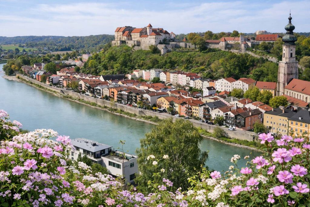 Stadt Burghausen von der österreichischen Seite